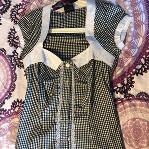 Black gingham pin up top, small